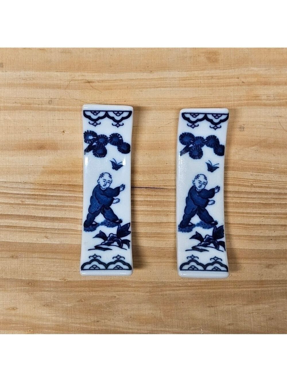 Vintage Mid-Century Japanese Porcelain Blue/White Chopstick Rest Holders